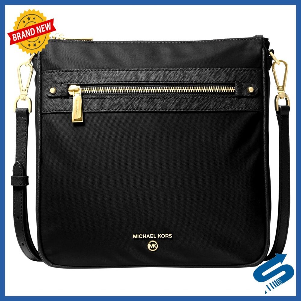 Large Crossbody Bag Nylon Leather Trim Adjustable Strap Classic Chic Minimal - Picture 1 of 7